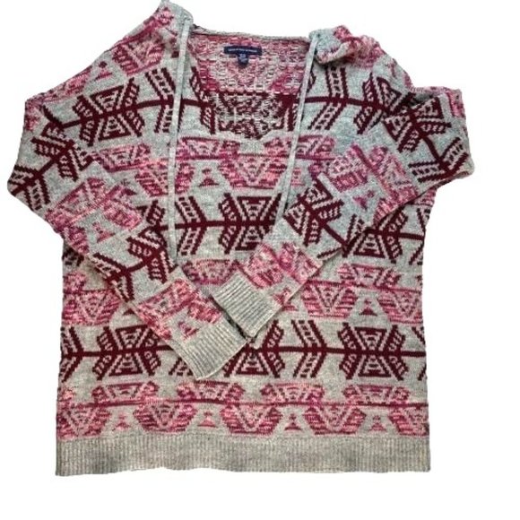 American Eagle Outfitter AEO Sweater Hoodie Womens XS Aztec Knit Pullover Medium - Picture 9 of 16